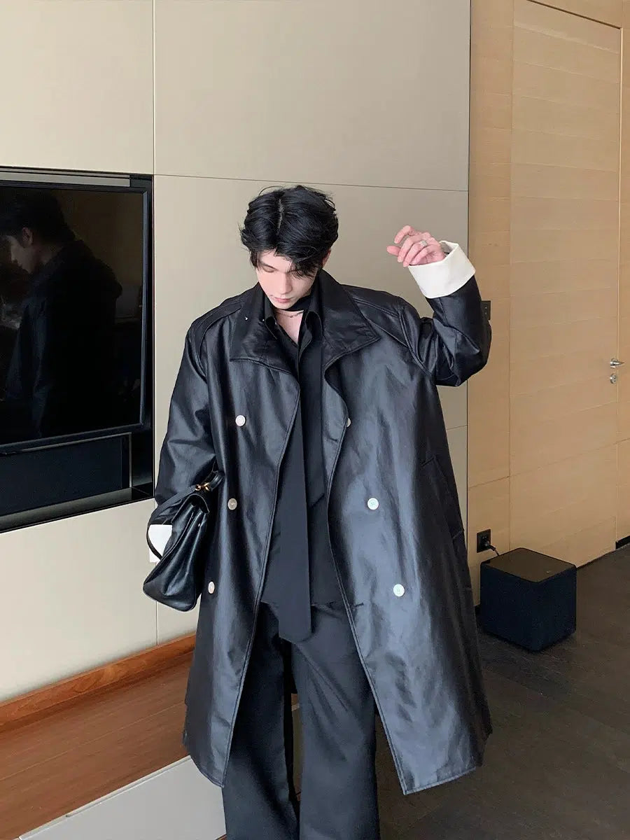 Double-Breasted Leather Coat