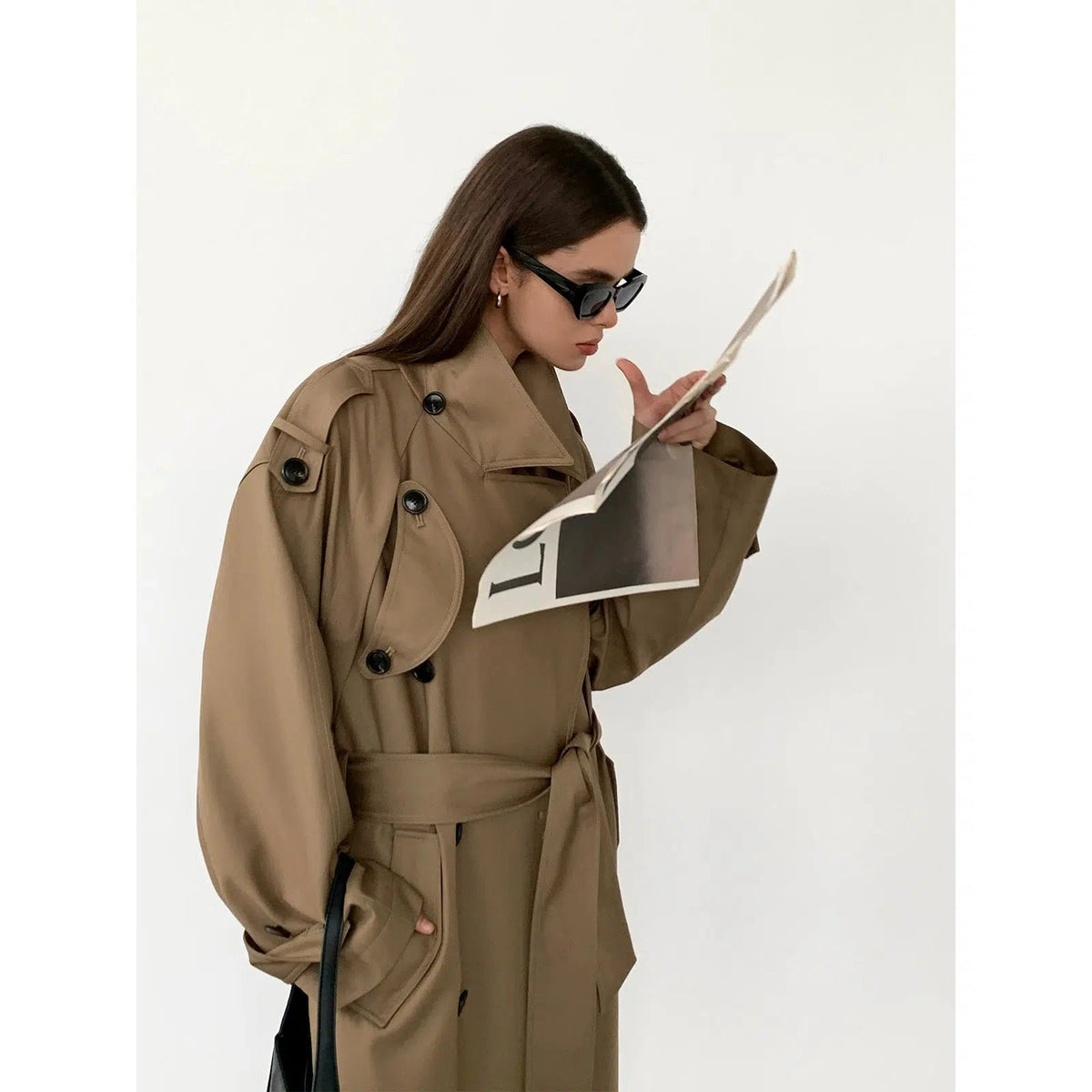 Double-Breasted Long Trench Coat
