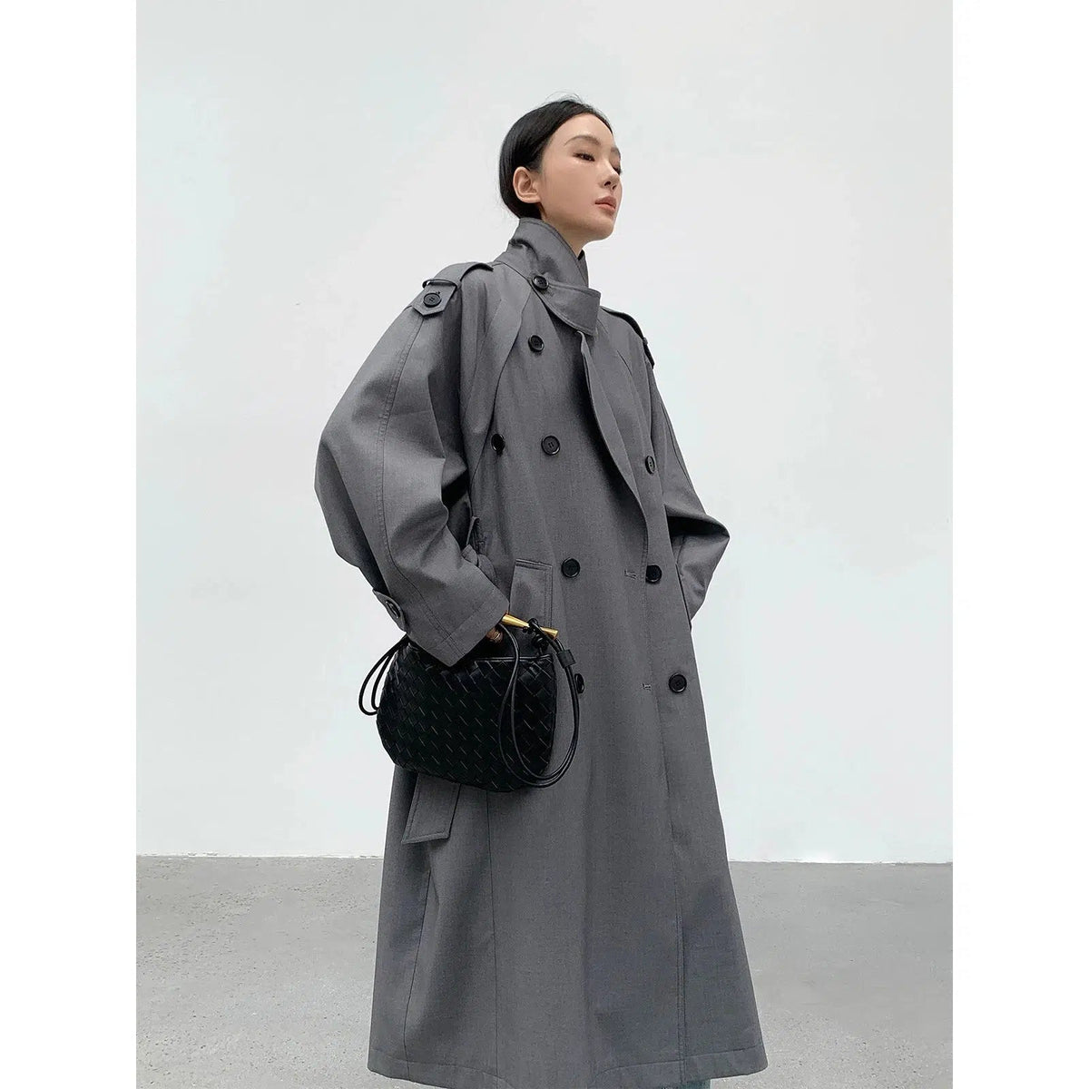 Double-Breasted Long Trench Coat