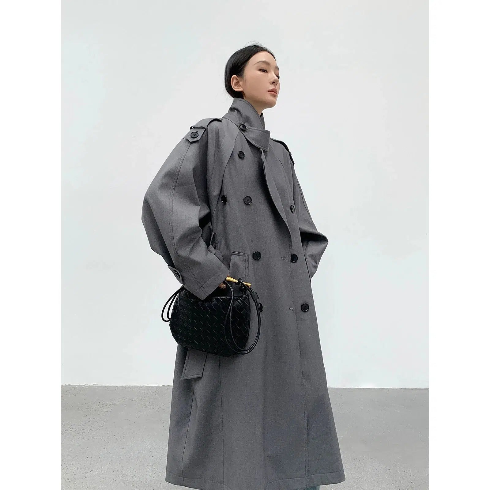 Double-Breasted Long Trench Coat