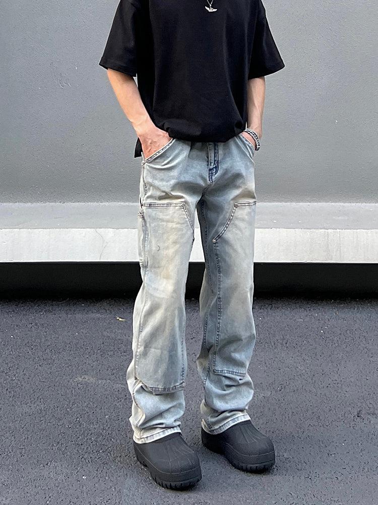 Double Knee Blue Straight Leg Jeans