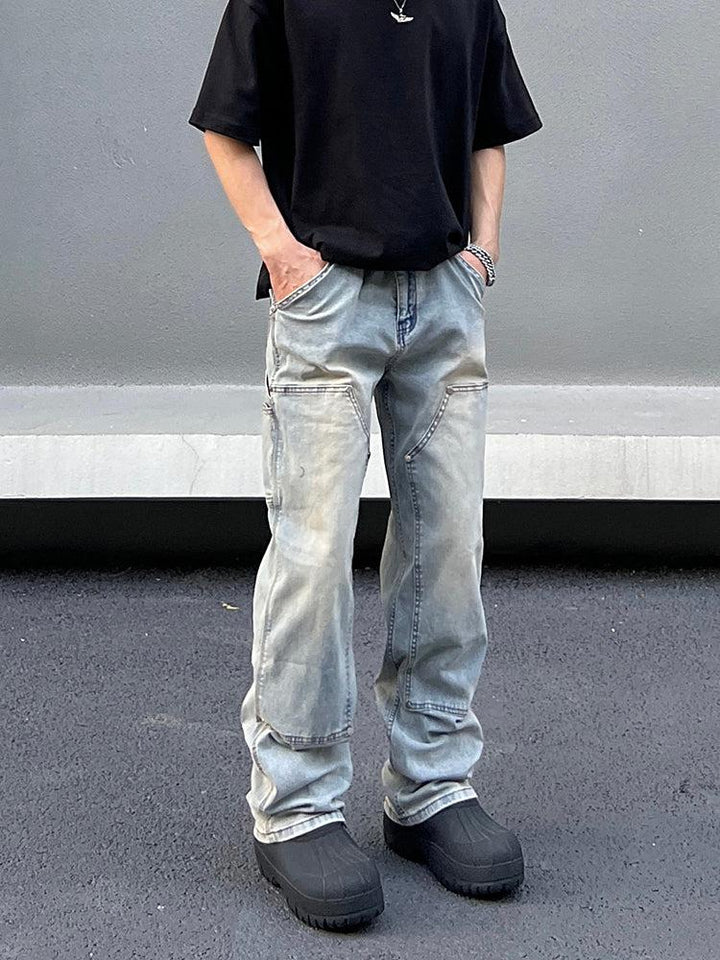 Double Knee Blue Straight Leg Jeans