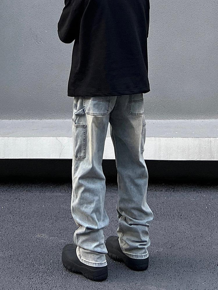 Double Knee Blue Straight Leg Jeans