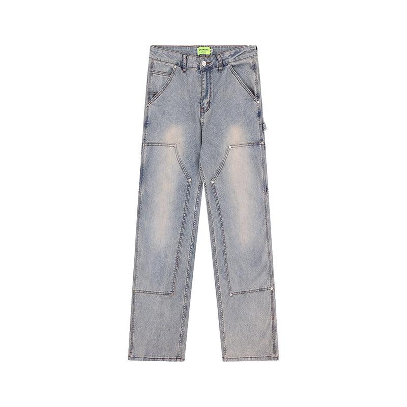 Double Knee Blue Straight Leg Jeans