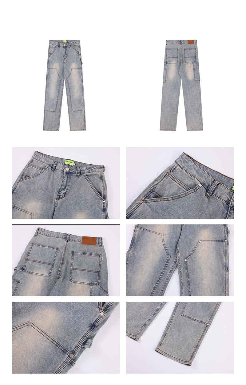 Double Knee Blue Straight Leg Jeans