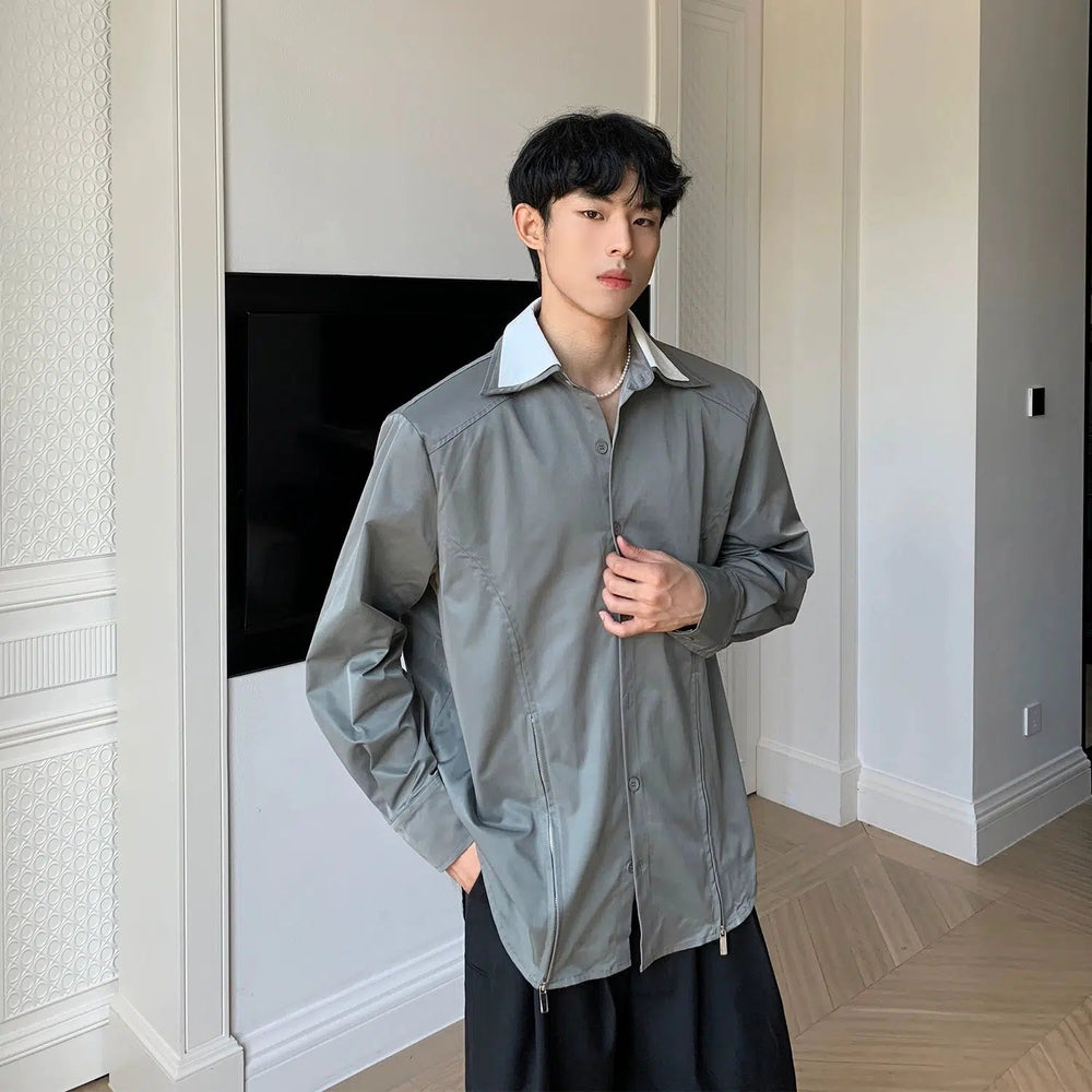 Double-Layer Long-Sleeve Button-Down Shirt