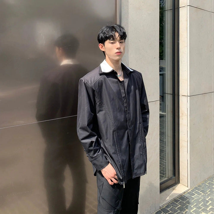 Double-Layer Long-Sleeve Button-Down Shirt