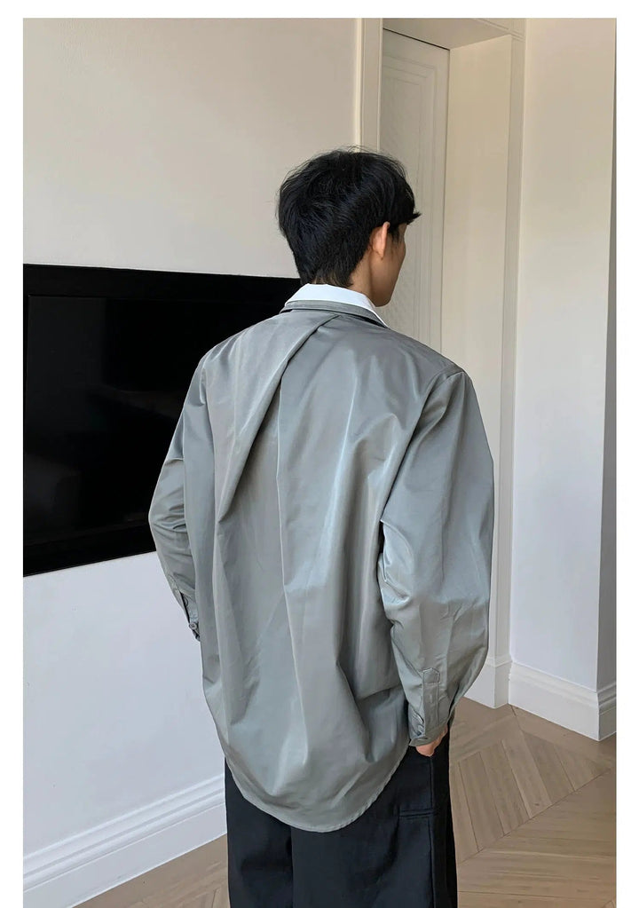Double-Layer Long-Sleeve Button-Down Shirt