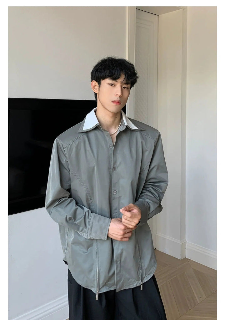 Double-Layer Long-Sleeve Button-Down Shirt