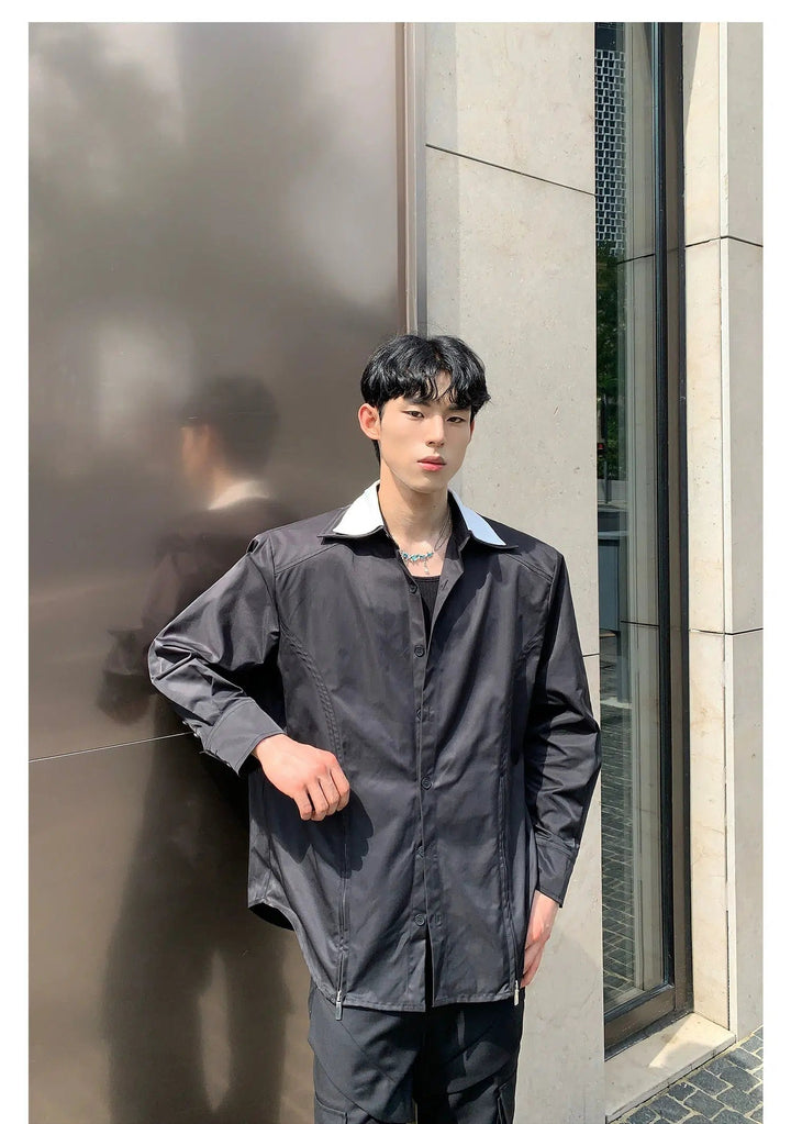 Double-Layer Long-Sleeve Button-Down Shirt