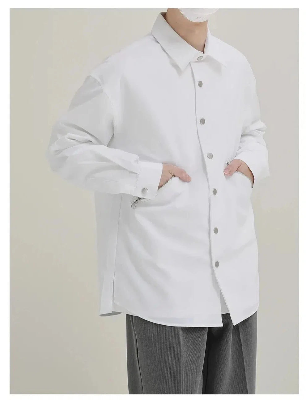 Double-Layered Button-Down Shirt with Zipper Detail