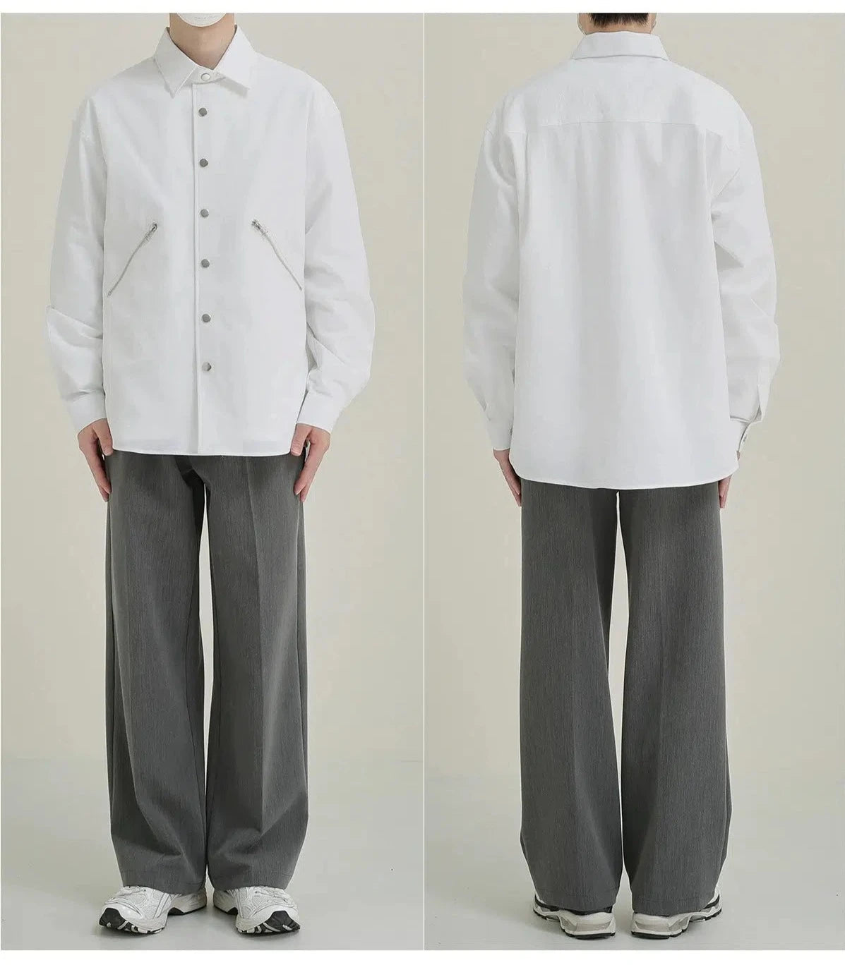 Double-Layered Button-Down Shirt with Zipper Detail