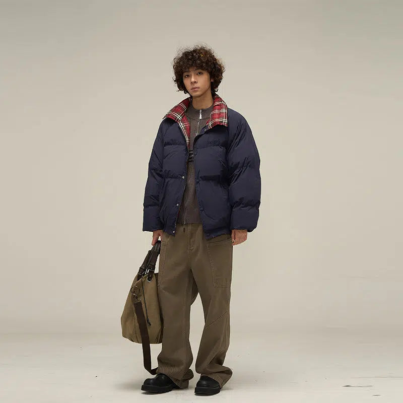 Double-Sided Plaid Puffer Jacket