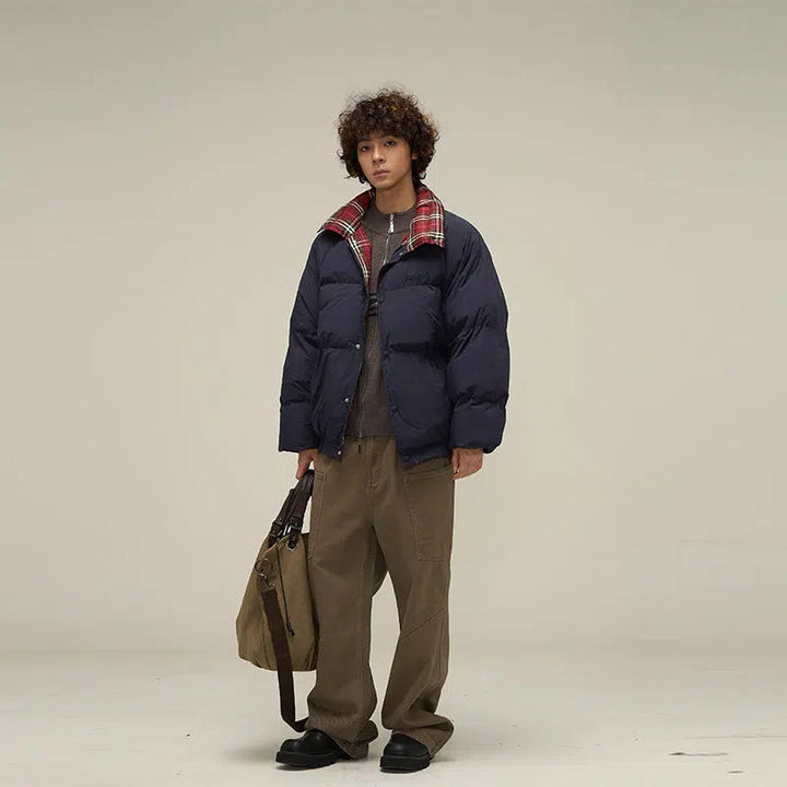 Double-Sided Plaid Puffer Jacket
