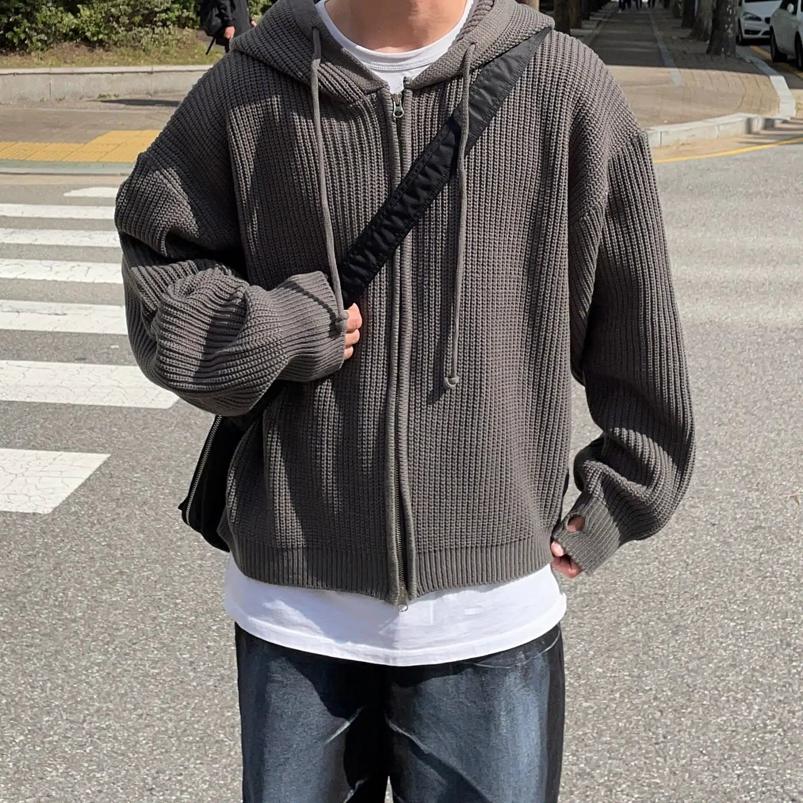 Double Zipper Hooded Pleated Sweater