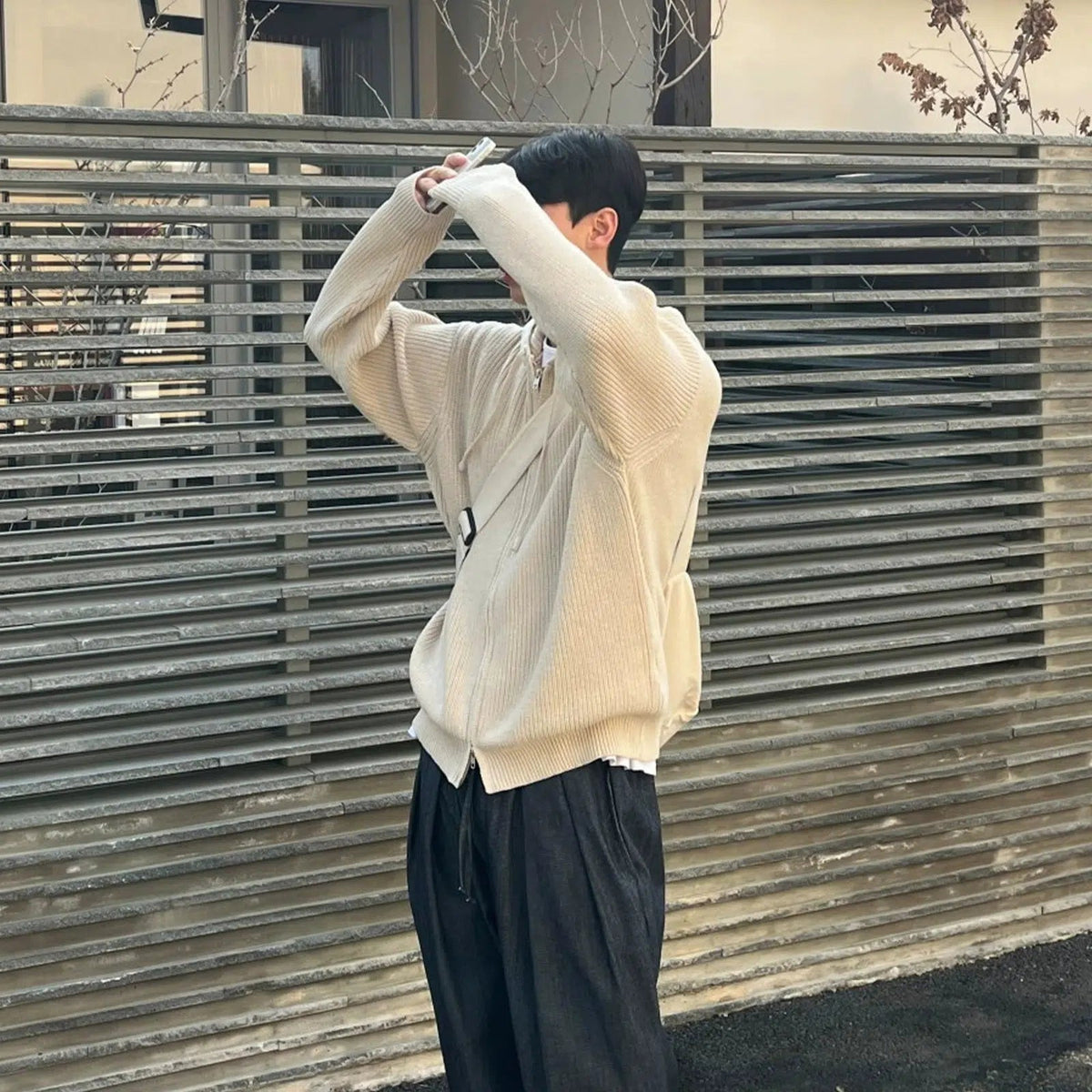 Double Zipper Hooded Pleated Sweater