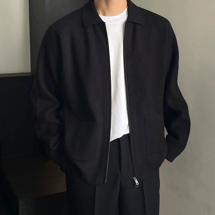 Double Zipper Lapel Knitted Cardigan