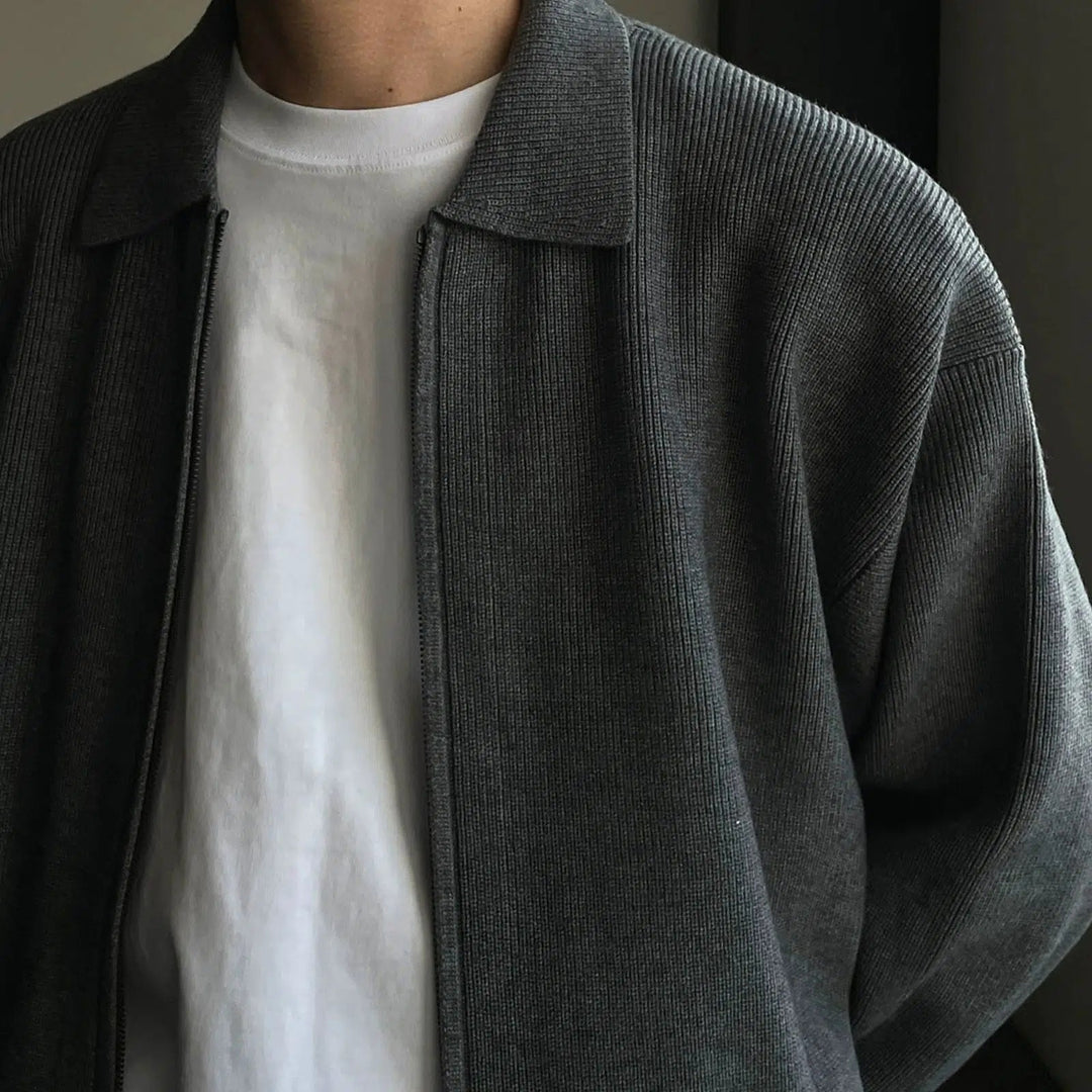 Double Zipper Lapel Knitted Cardigan