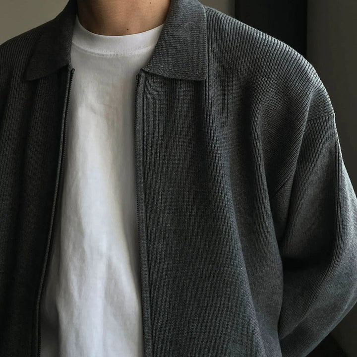 Double Zipper Lapel Knitted Cardigan