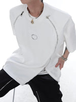 Double Zipper Shoulder Pad T-shirt