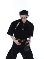 Double Zipper Shoulder Pad T-shirt