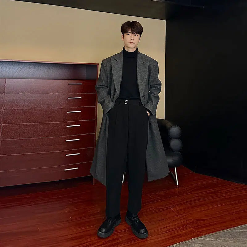 Double-Breasted Long Woolen Coat