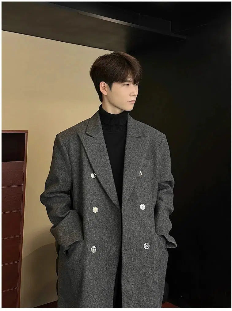 Double-Breasted Long Woolen Coat