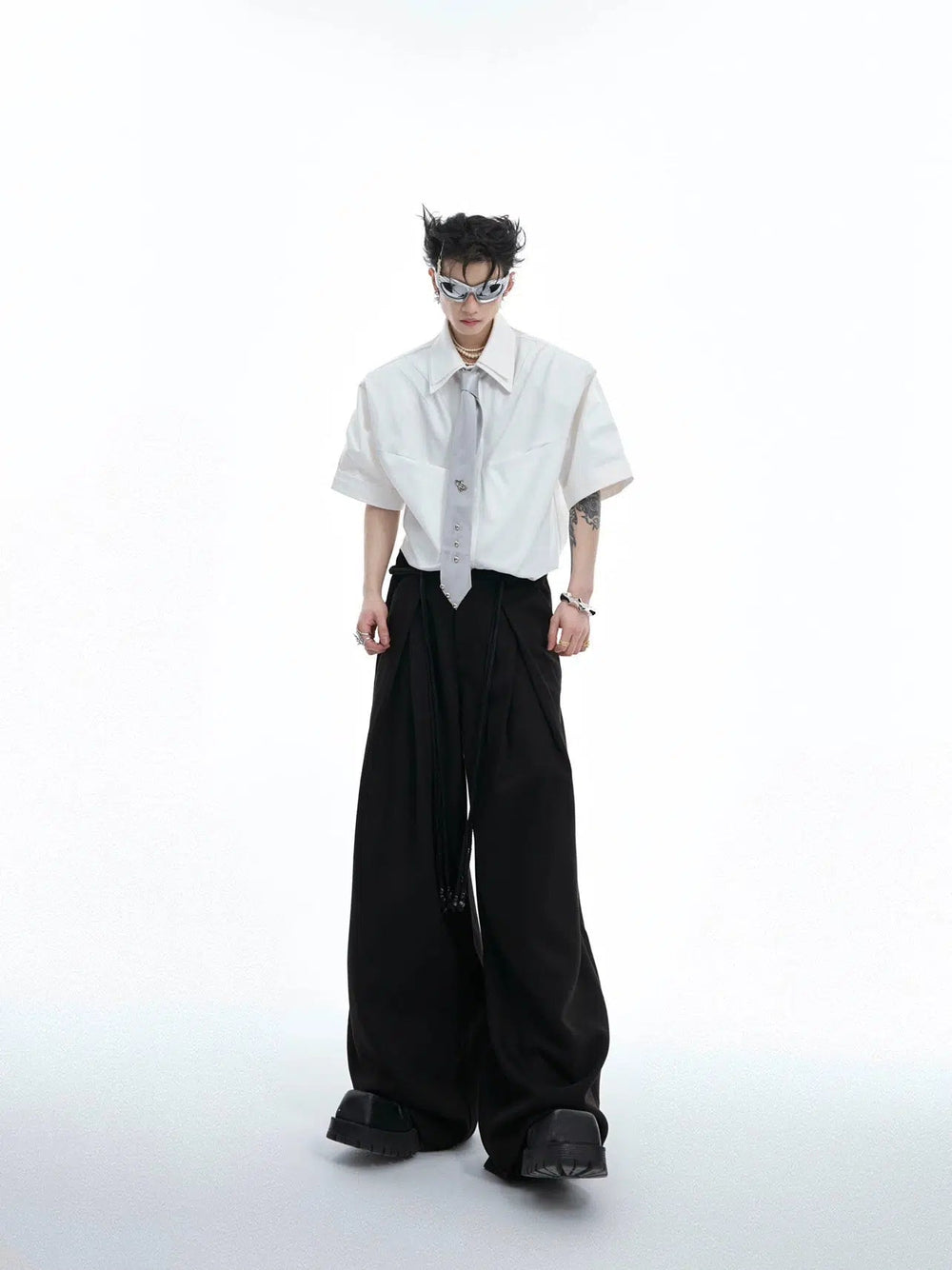 Double-layer Collar Pleated Loose Shirt
