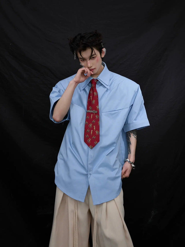 Double-layer Collar Pleated Loose Shirt