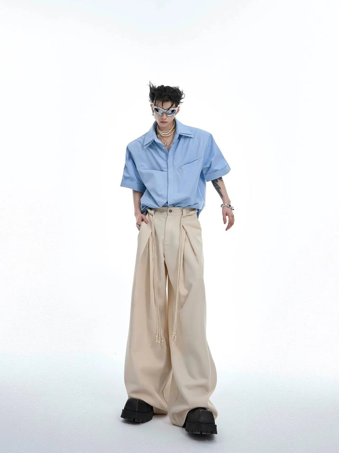 Double-layer Collar Pleated Loose Shirt