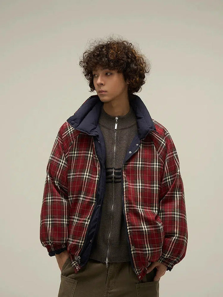 Double-Sided Plaid Puffer Jacket