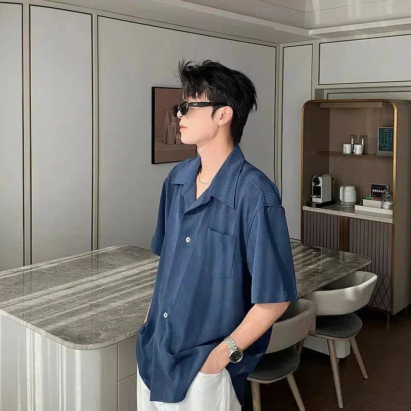 Drape Short Sleeve Button-Up Shirt