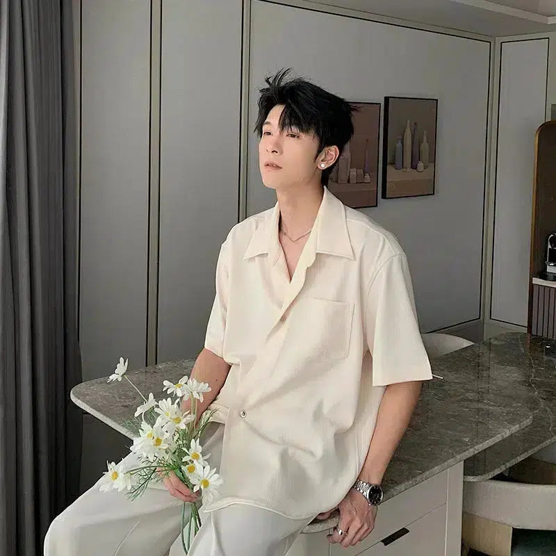 Drape Short Sleeve Button-Up Shirt