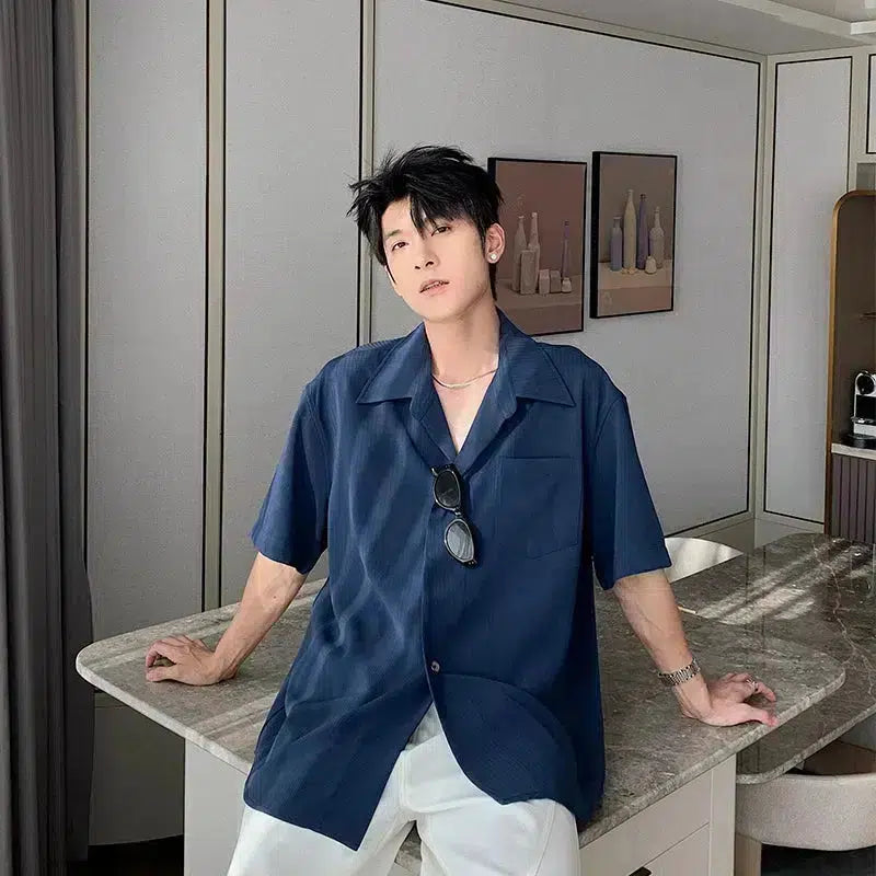 Drape Short Sleeve Button-Up Shirt