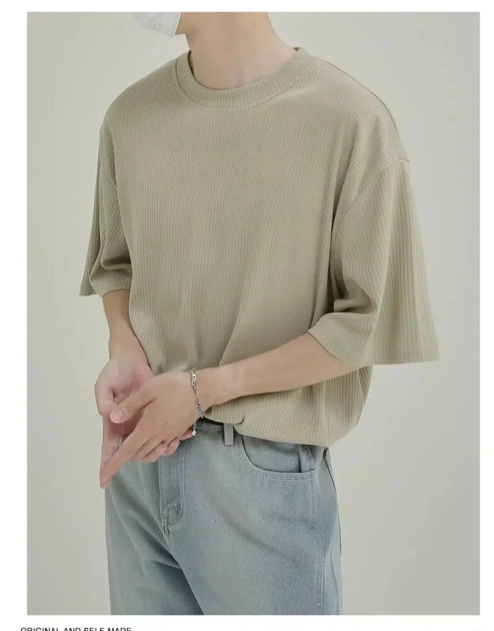 Drape-free Ironing Striped Breathable T-shirt