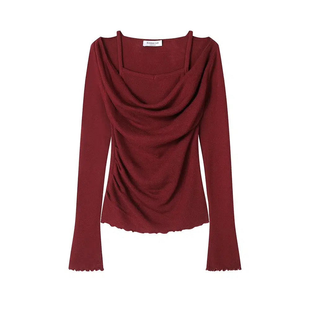 Draped Knit Turtleneck Sweater