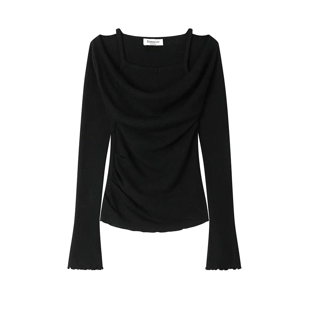 Draped Knit Turtleneck Sweater