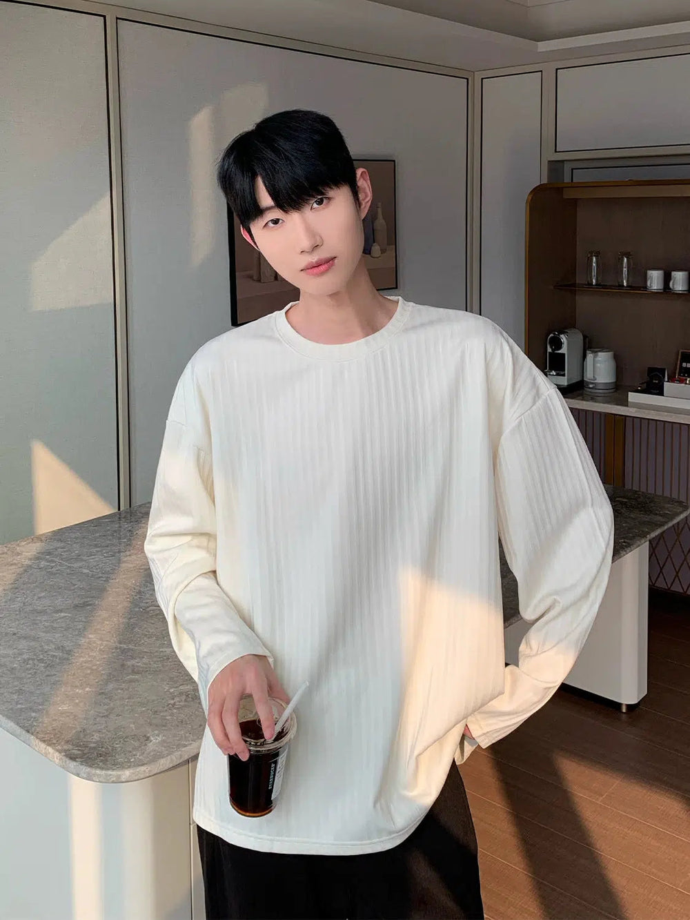 Drapey Pleated Round Neck Bottoming Shirt