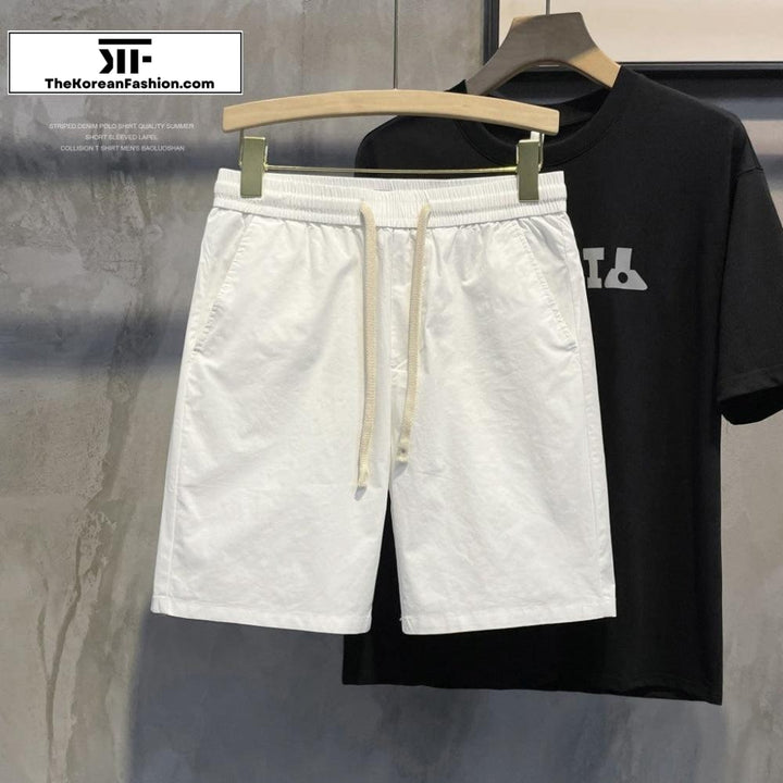 Drawstring Cotton Slim-fit Shorts