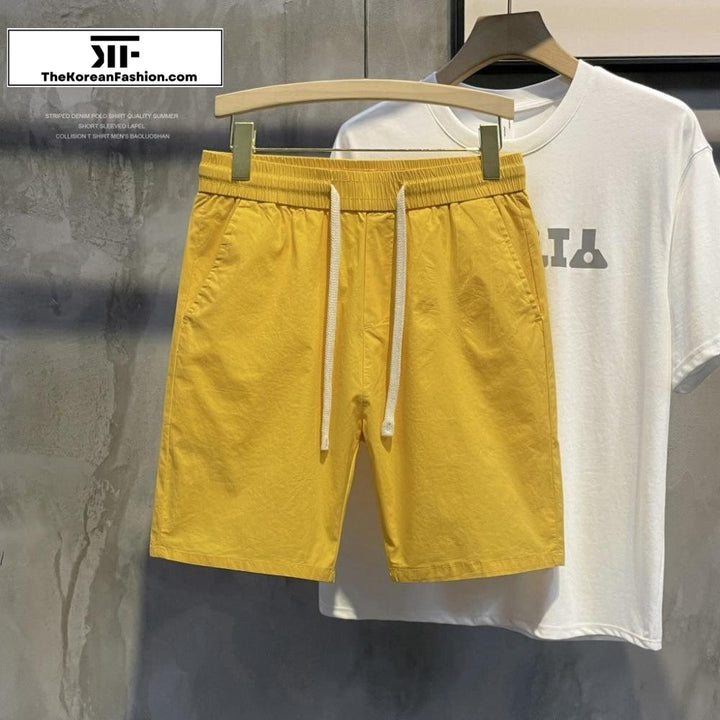 Drawstring Cotton Slim-fit Shorts
