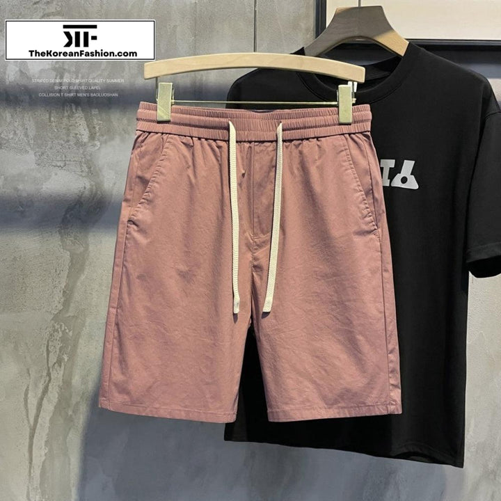 Drawstring Cotton Slim-fit Shorts