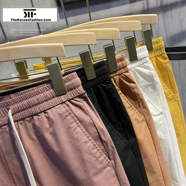 Drawstring Cotton Slim-fit Shorts