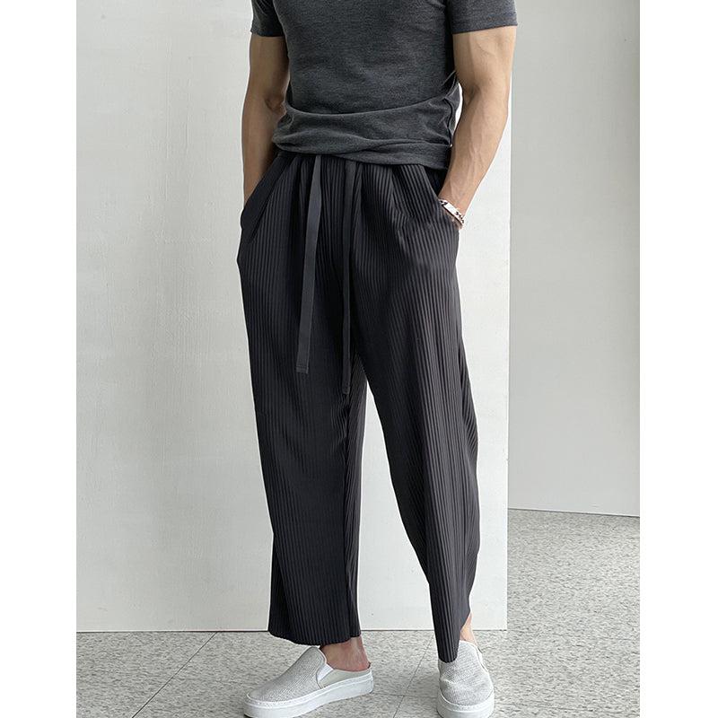 Drawstring Drape Pleated Pants