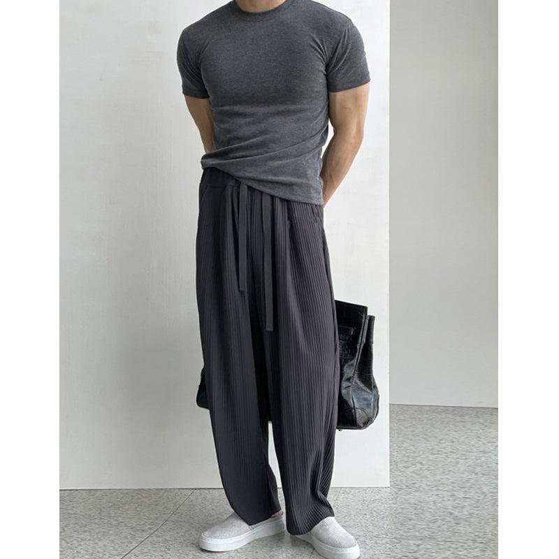 Drawstring Drape Pleated Pants