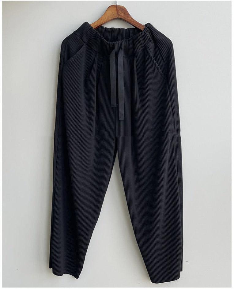 Drawstring Drape Pleated Pants