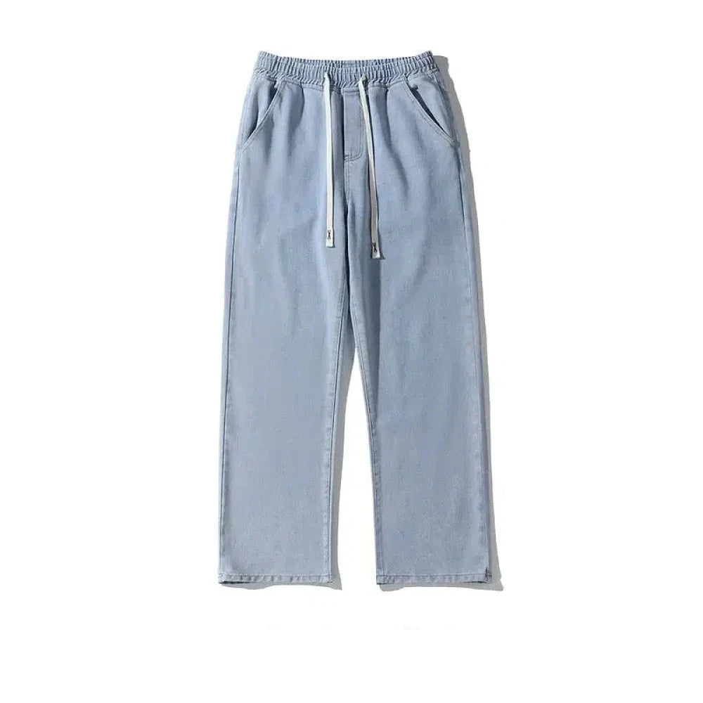 Drawstring Elastic Waist Straight Jeans