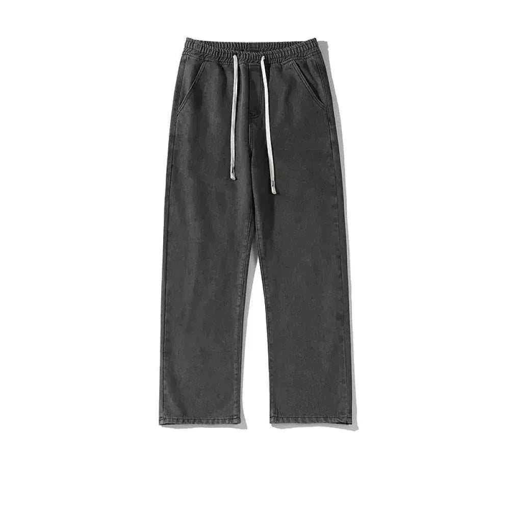 Drawstring Elastic Waist Straight Jeans