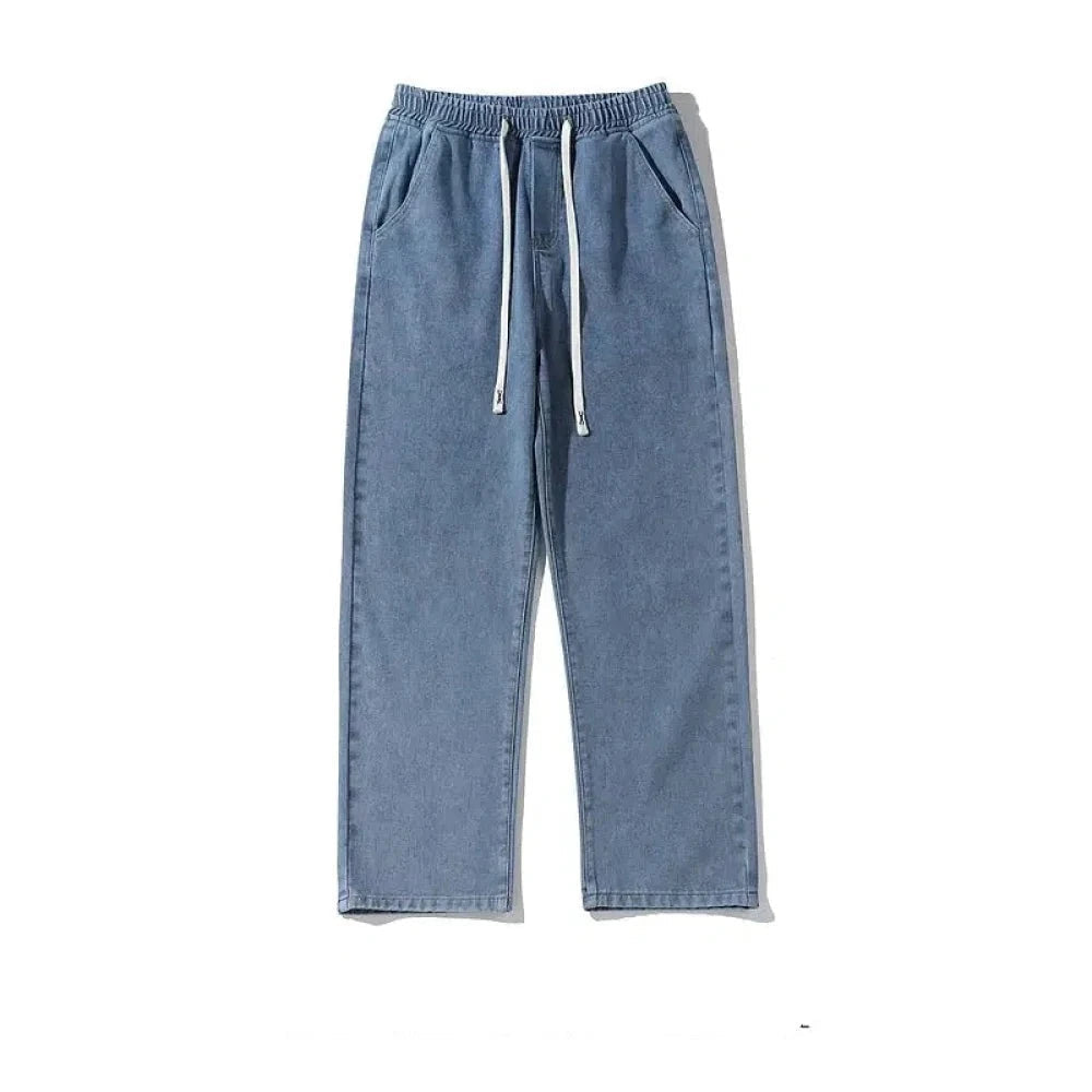 Drawstring Elastic Waist Straight Jeans