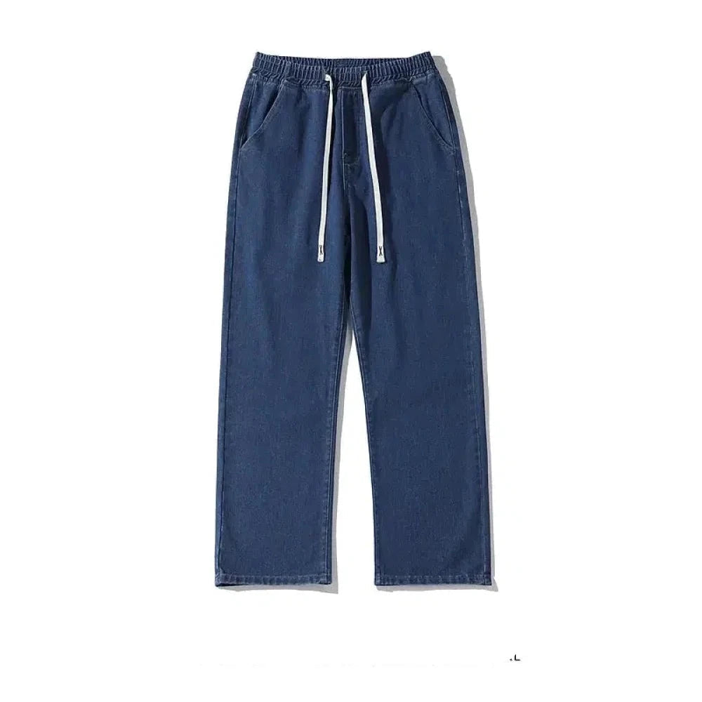 Drawstring Elastic Waist Straight Jeans