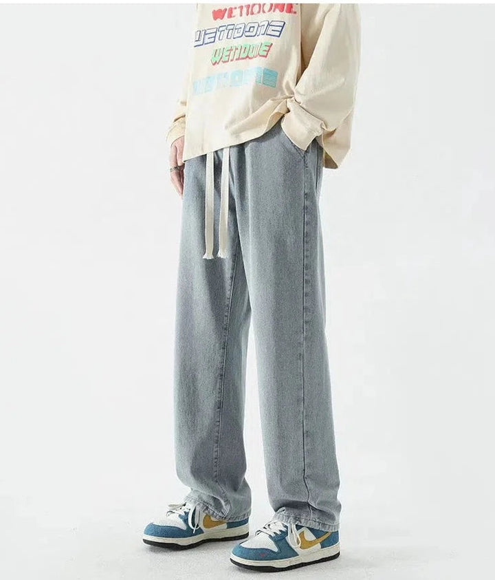 Drawstring Elastic Waist Straight Jeans